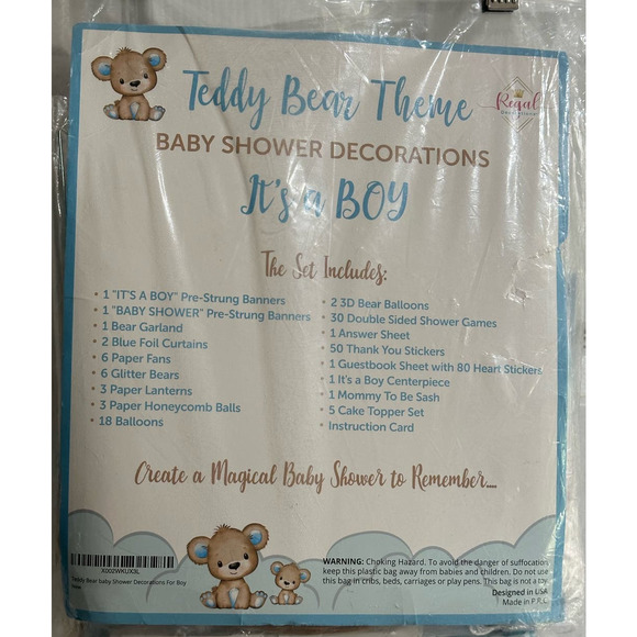210 PC Teddy Bear Baby Shower Decorations supplies IT'S A BOY blue brown - Picture 5 of 9